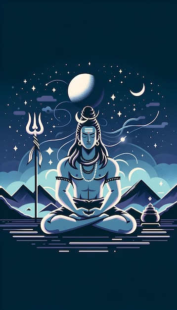 Illustratie van heer Shiva in meditatie met een drietand