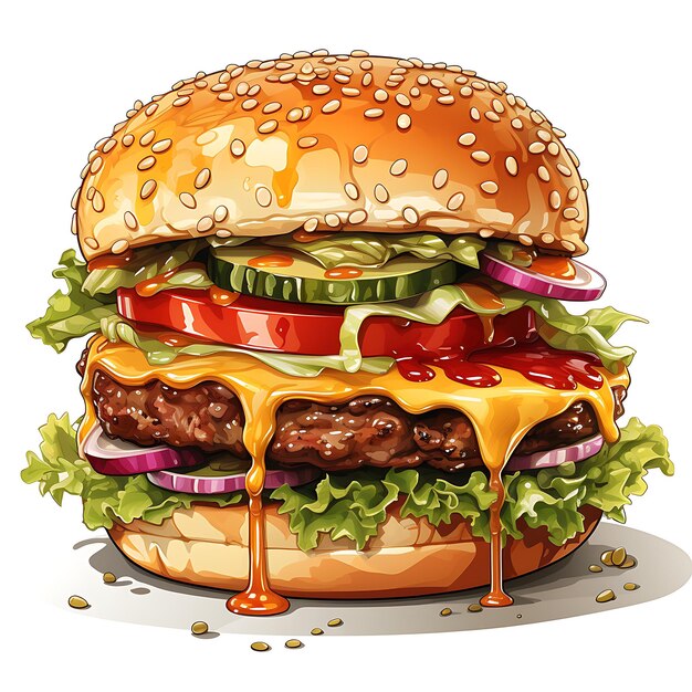 illustratie van heerlijke kaasachtige hamburger witte achtergrond