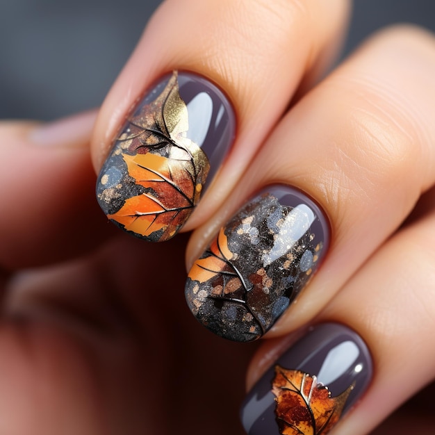 Foto illustratie van herfst manicure ontwerp nagel close-up foto fotorealist