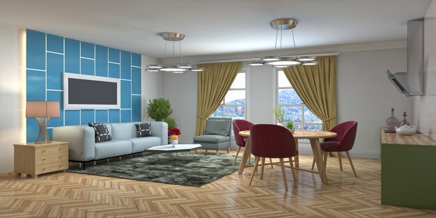Illustratie van het interieur van de woonkamer