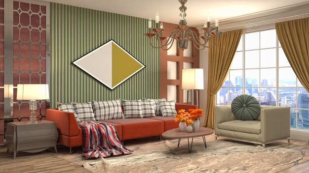 Illustratie van het interieur van de woonkamer