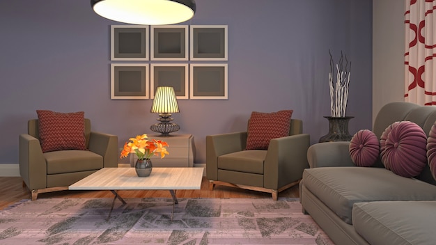 Illustratie van het interieur van de woonkamer
