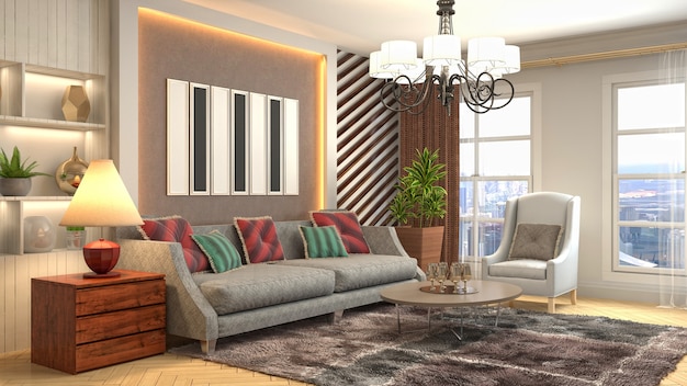 Illustratie van het interieur van de woonkamer