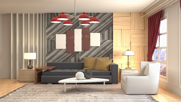 Illustratie van het interieur van de woonkamer