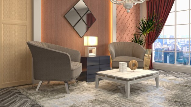 Illustratie van het interieur van de woonkamer