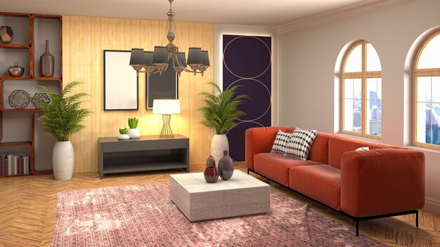 Illustratie van het interieur van de woonkamer