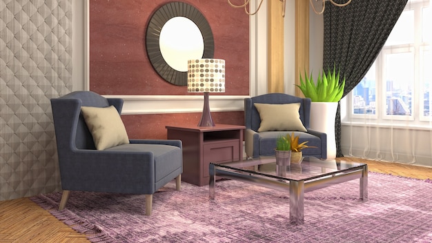Illustratie van het interieur van de woonkamer