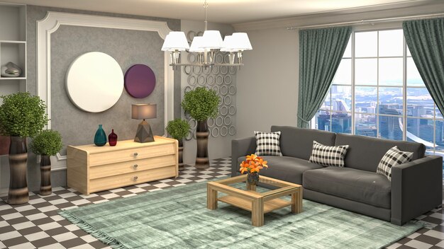 Illustratie van het interieur van de woonkamer