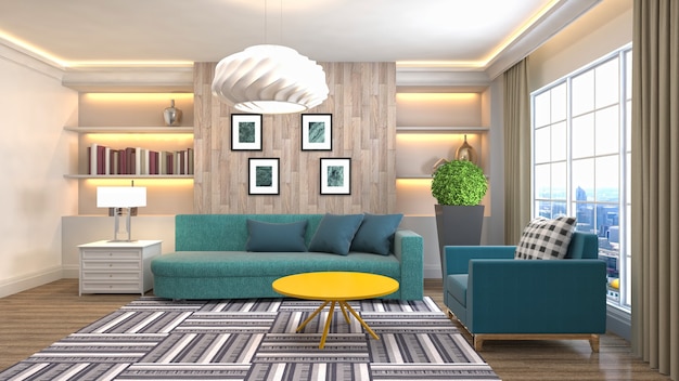 Illustratie van het interieur van de woonkamer