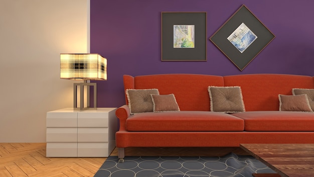 Illustratie van het interieur van de woonkamer