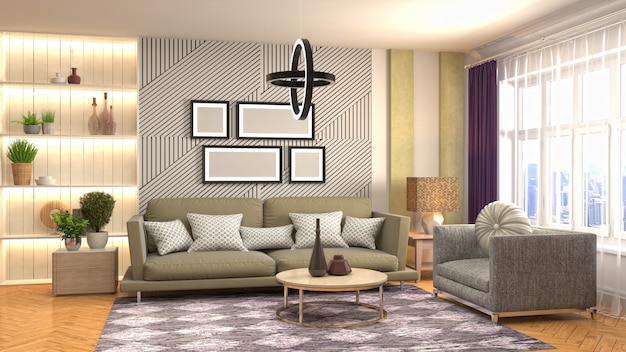 Illustratie van het interieur van de woonkamer