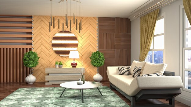 Illustratie van het interieur van de woonkamer
