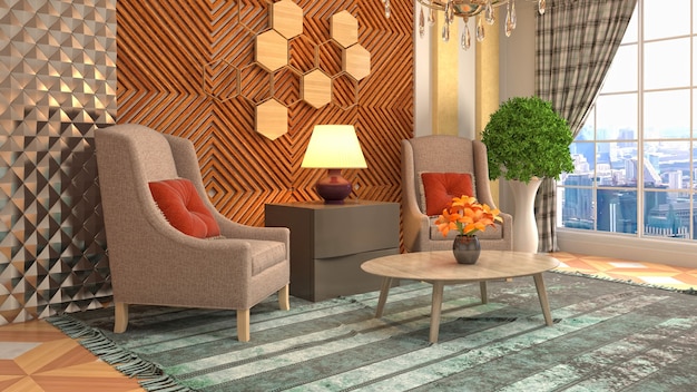 Illustratie van het interieur van de woonkamer
