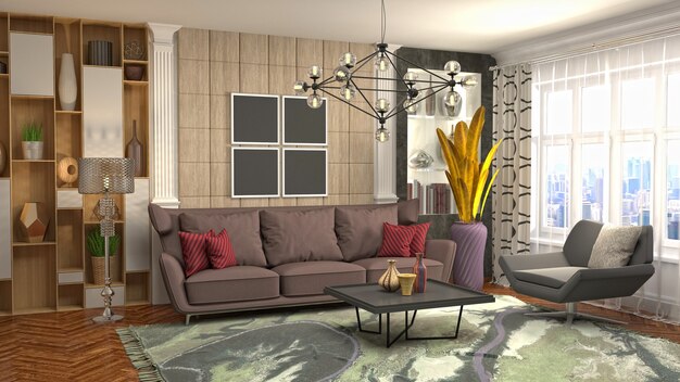 Illustratie van het interieur van de woonkamer