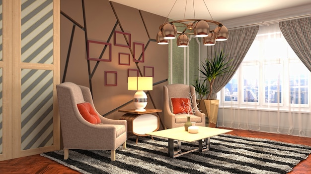 Illustratie van het interieur van de woonkamer