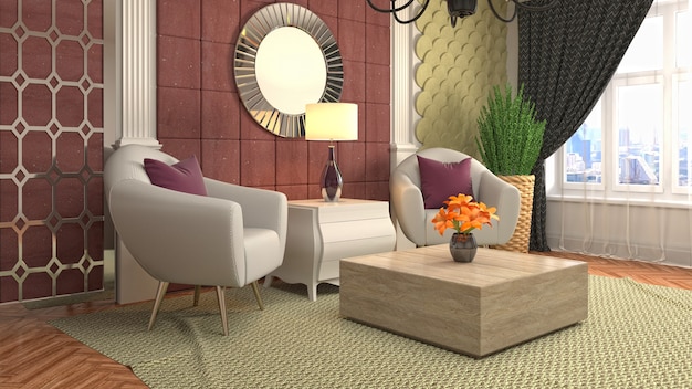 Illustratie van het interieur van de woonkamer