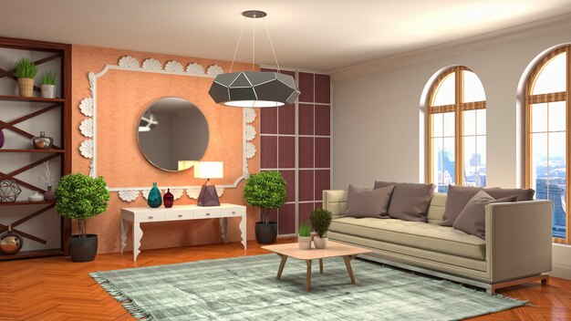 Illustratie van het interieur van de woonkamer