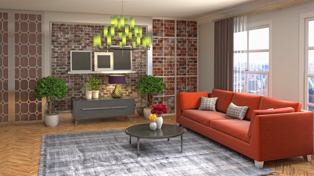 Illustratie van het interieur van de woonkamer