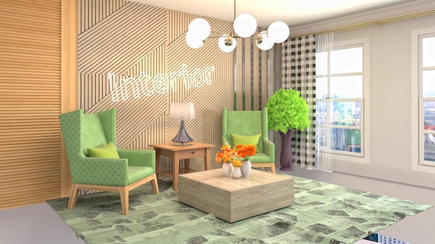 Illustratie van het interieur van de woonkamer