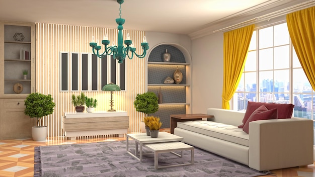 Illustratie van het interieur van de woonkamer