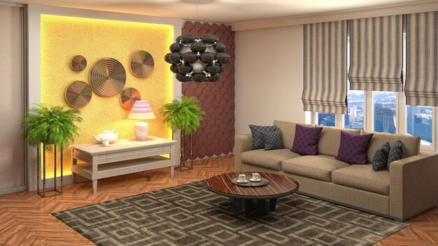 Illustratie van het interieur van de woonkamer