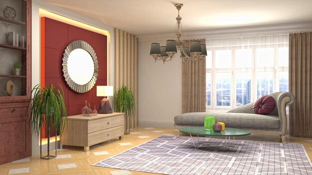 Illustratie van het interieur van de woonkamer