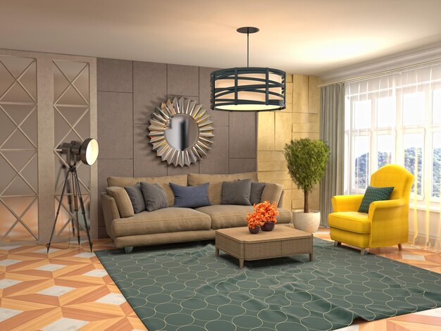 Illustratie van het interieur van de woonkamer