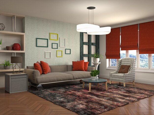 Illustratie van het interieur van de woonkamer
