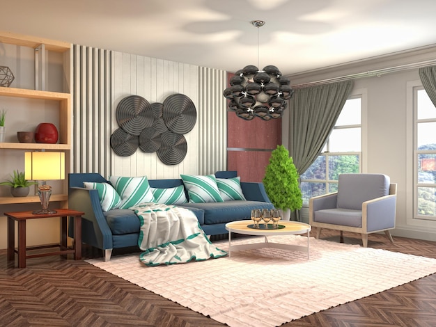 Illustratie van het interieur van de woonkamer