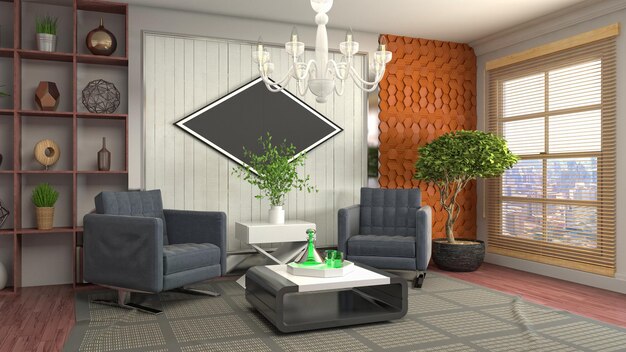 Illustratie van het interieur van de woonkamer