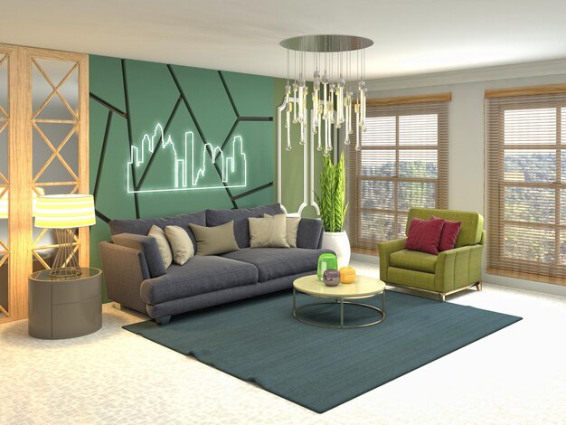 Illustratie van het interieur van de woonkamer