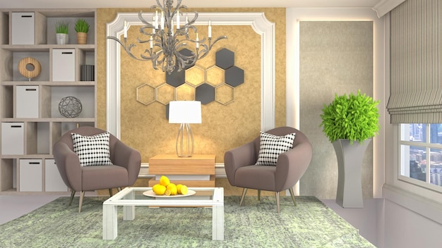 Illustratie van het interieur van de woonkamer