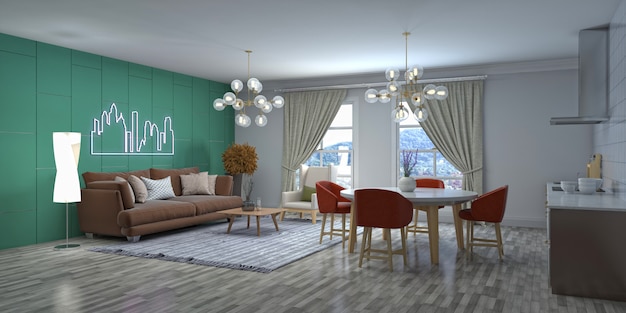 Illustratie van het interieur van de woonkamer