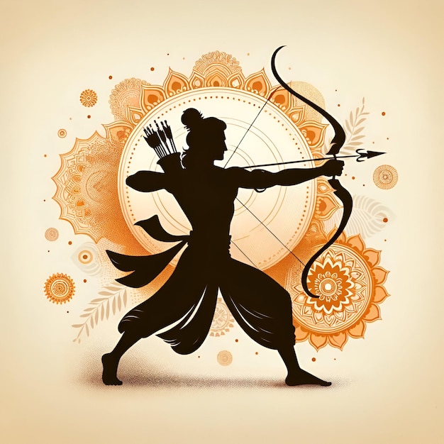 Illustratie van het silhouet van Rama met een boog en pijl voor de viering van Ram Navami