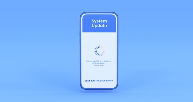 illustratie van het updaten van het mobiele systeem op blauwe achtergrond 3D-rendering
