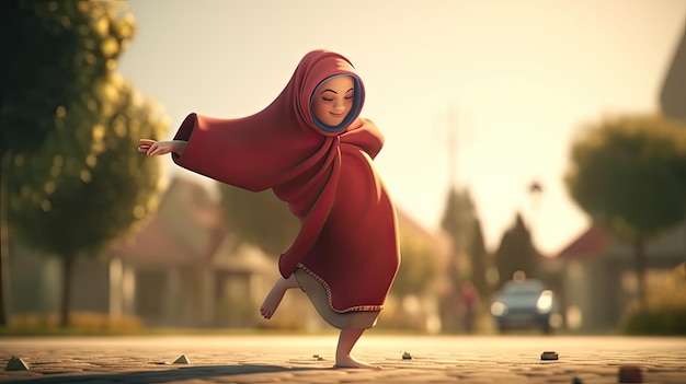 Illustratie van Hijab Day Mooie jonge vrouwen die een hijab dragen in Disney-stijl