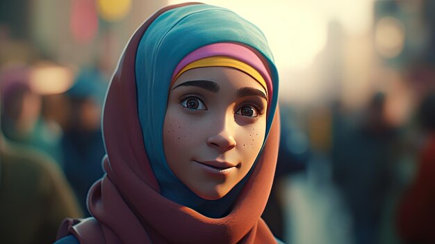 Illustratie van Hijab Day Mooie jonge vrouwen die een hijab dragen in Disney-stijl