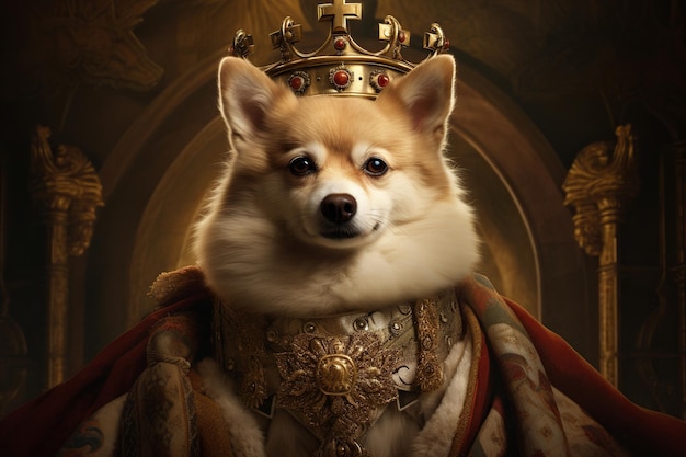 illustratie van hond in de koning oitfit