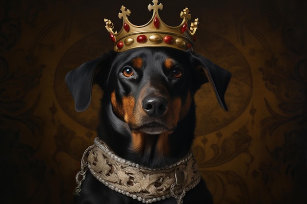 illustratie van hond in de koning oitfit