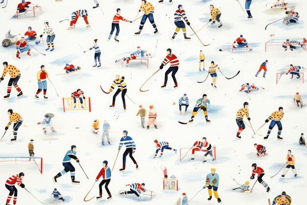 Illustratie van ijshockeyspelers op een witte achtergrond