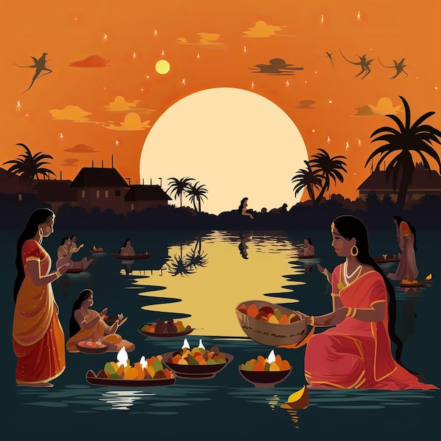 illustratie van illustratie van de beroemde Happy Chhath Puja Holiday