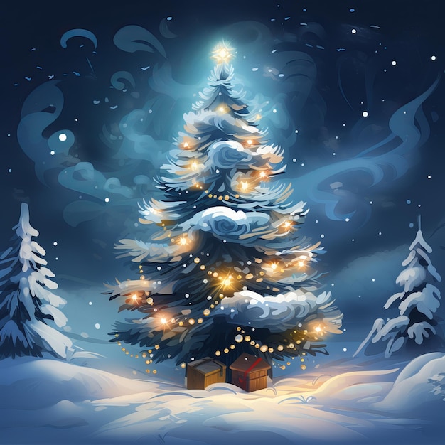 illustratie van illustratie van kerstboom met sneeuw