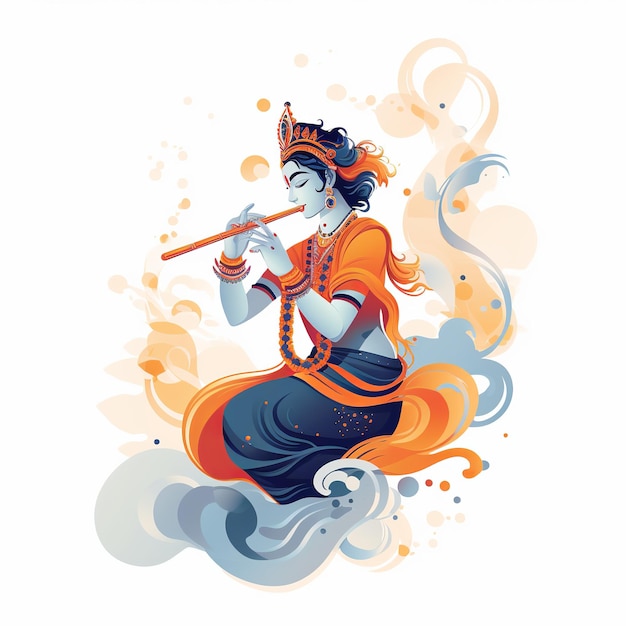 Foto illustratie van janmashtami festival vector met lord krishna spelen