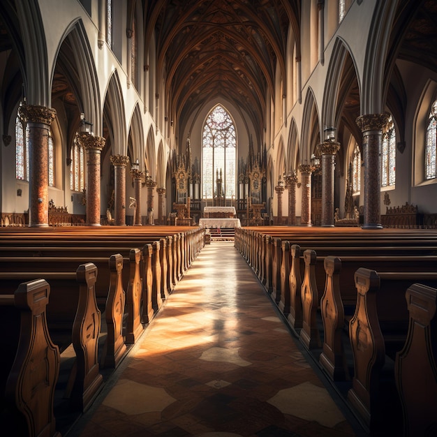 illustratie van kerkinterieur met blootstelling aan licht