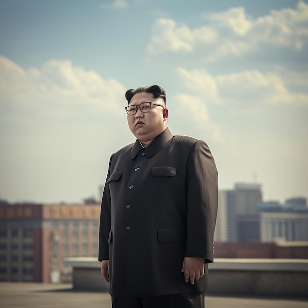 illustratie van Kim Jong-un zijwaarts genomen 60mm lens fov cinematic