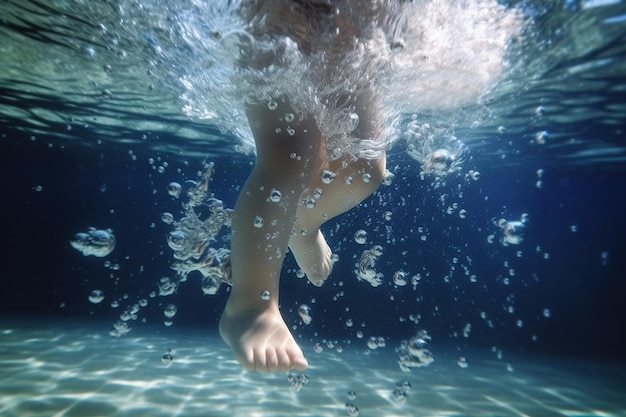 Illustratie van kinderbenen onder water in zwembad Generatieve AI