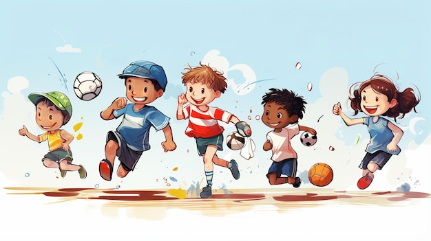 illustratie van kinderen die verschillende sporten spelen leuk gelukkig