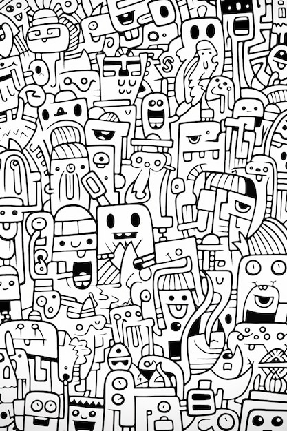 Illustratie van kleurboek doodle crowd schattig buitenaards monster gecreëerd met Generative AI technologie