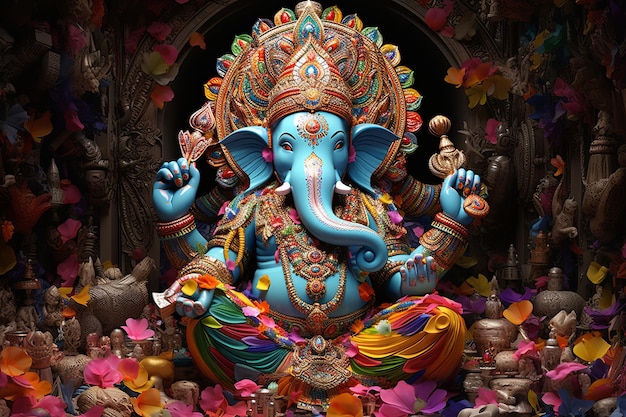 illustratie van kleurrijke ganesh ji 3d kleurrijke achtergrond behang