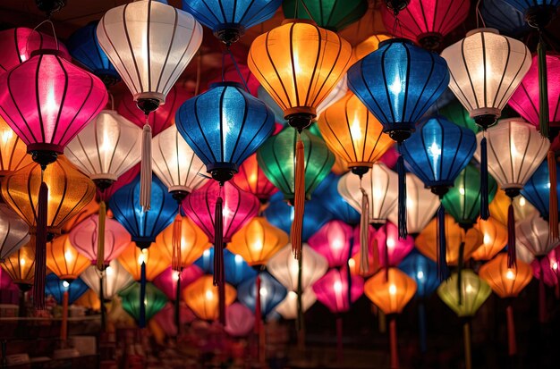 Illustratie van kleurrijke hangende lantaarns Generatieve AI